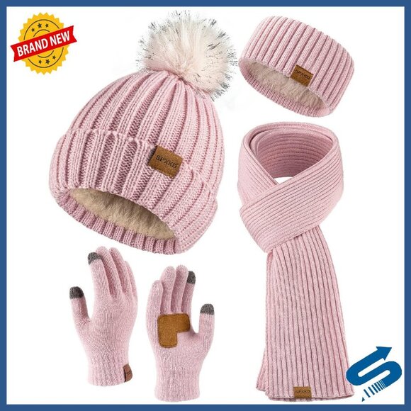 Fleece Lined Beanie Scarf Gloves Headband Set Touchscreen  display picture 1